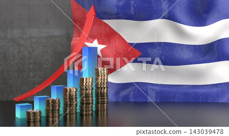 Cuba - growth chart and national flag - 3D illustration Cuba - growth chart and national flag - 3D illustration 143039478