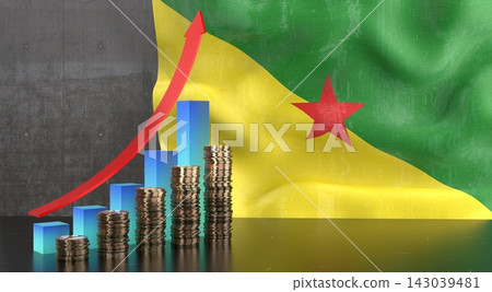 French Guiana - growth chart and national flag - 3D illustration French Guiana - growth chart and national flag - 3D illustration 143039481
