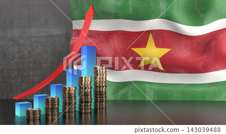 Suriname - growth chart and national flag - 3D illustration Suriname - growth chart and national flag - 3D illustration 143039488