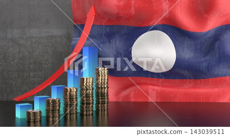 Laos - growth chart and national flag - 3D illustration Laos - growth chart and national flag - 3D illustration 143039511