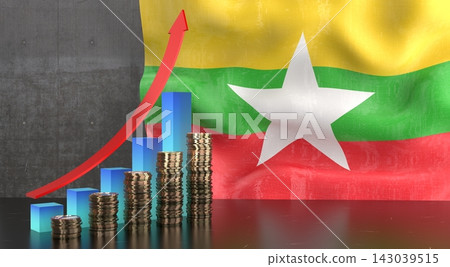 Myanmar - growth chart and national flag - 3D illustration 143039515