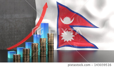 Nepal - growth chart and national flag - 3D illustration 143039516