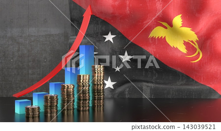 Papua New Guinea - growth chart and national flag - 3D illustration 143039521