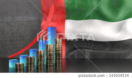United Arab Emirates - growth chart and national flag - 3D illustration United Arab Emirates - growth chart and national flag - 3D illustration 143039534