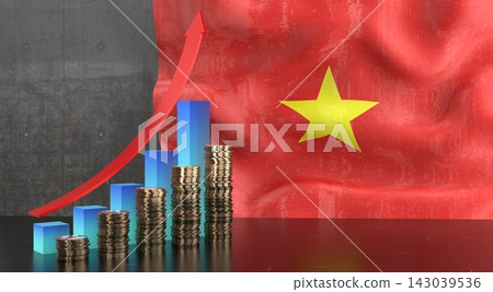 Vietnam - growth chart and national flag - 3D illustration Vietnam - growth chart and national flag - 3D illustration 143039536