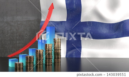 Finland - growth chart and national flag - 3D illustration Finland - growth chart and national flag - 3D illustration 143039551