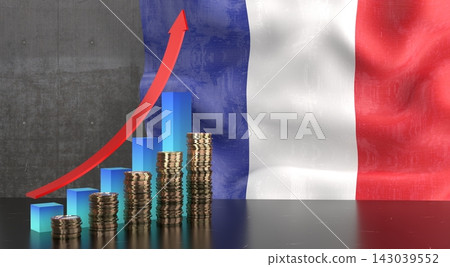 France - growth chart and national flag - 3D illustration France - growth chart and national flag - 3D illustration 143039552