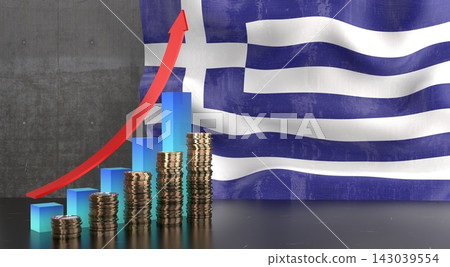 Greece - growth chart and national flag - 3D illustration 143039554