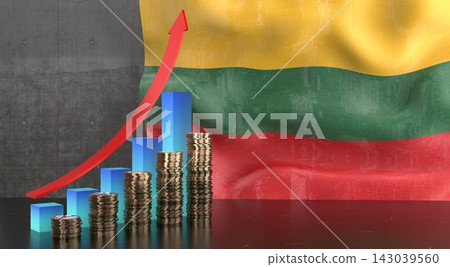 Lithuania - growth chart and national flag - 3D illustration Lithuania - growth chart and national flag - 3D illustration 143039560