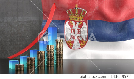 Serbia - growth chart and national flag - 3D illustration Serbia - growth chart and national flag - 3D illustration 143039571