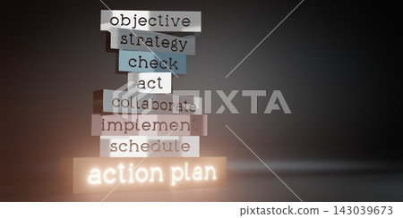Action plan concept - block shapes and glow effect - 3D illustration 143039673
