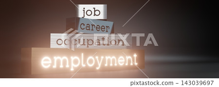 Employment concept - block shapes and glow effect - 3D illustration Employment concept - block shapes and glow effect - 3D illustration 143039697