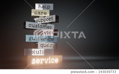 Service concept - block shapes and glow effect - 3D illustration Service concept - block shapes and glow effect - 3D illustration 143039733