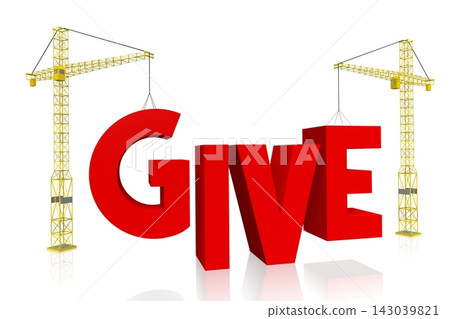 Give - red word and cranes on white background Give - red word and cranes on white background 143039821