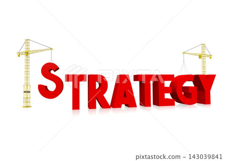 Strategy - red word and cranes on white background Strategy - red word and cranes on white background 143039841