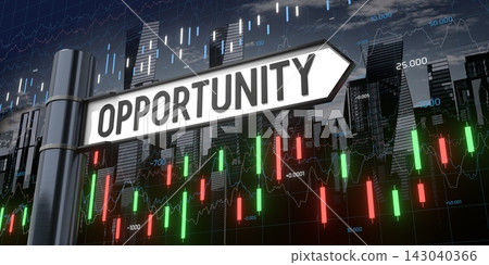 Opportunity - signpost and financial data - 3D illustration Opportunity - signpost and financial data - 3D illustration 143040366