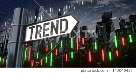Trend - signpost and financial data - 3D illustration Trend - signpost and financial data - 3D illustration 143040435