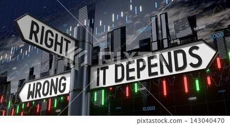 Right, Wrong, It Depends - Signpost with Three Arrows - 3D illustration Right, Wrong, It Depends - Signpost with Three Arrows - 3D illustration 143040470