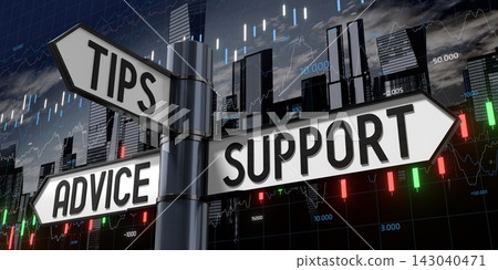 Tips, Advice, Support - Signpost with Three Arrows - 3D illustration Tips, Advice, Support - Signpost with Three Arrows - 3D illustration 143040471