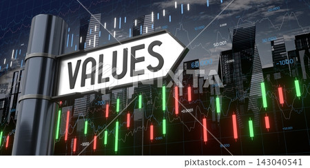 Values - signpost and financial data - 3D illustration 143040541