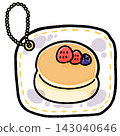 Illustration of a squishy pancake topped with strawberries and blueberries. 143040646
