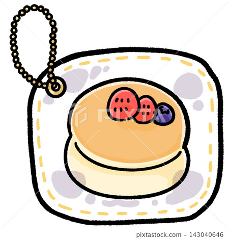 Illustration of a squishy pancake topped with strawberries and blueberries. Illustration of a squishy pancake topped with strawberries and blueberries. 143040646