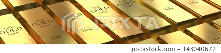 Close-up View of Stacked Gold Bars - 3d illustration Close-up View of Stacked Gold Bars - 3d illustration 143040672
