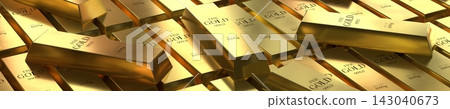 Macro View of Golden Bullion Ingots - 3d illustration Macro View of Golden Bullion Ingots - 3d illustration 143040673