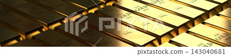 Perspective of Gold Bars in Low Light - 3d illustration Perspective of Gold Bars in Low Light - 3d illustration 143040681