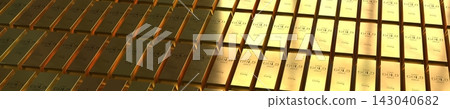 Grid Pattern of Golden Ingots - 3d illustration Grid Pattern of Golden Ingots - 3d illustration 143040682