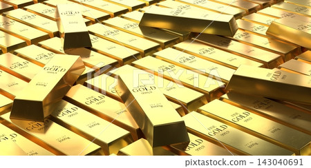 Random Gold Bars on Golden Surface - 3d illustration Random Gold Bars on Golden Surface - 3d illustration 143040691