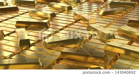 Gold Bullion Scattered Across Floor - 3d illustration Gold Bullion Scattered Across Floor - 3d illustration 143040692
