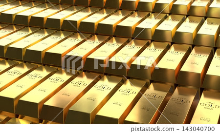 Ordered Rows of Gold Bullion Bars - 3d illustration Ordered Rows of Gold Bullion Bars - 3d illustration 143040700