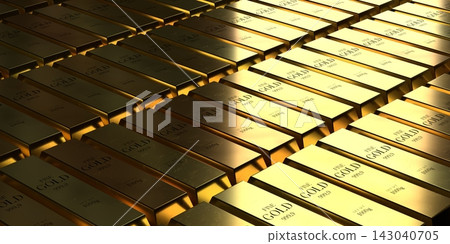 Darkened Grid of Gold Bullion - 3d illustration Darkened Grid of Gold Bullion - 3d illustration 143040705