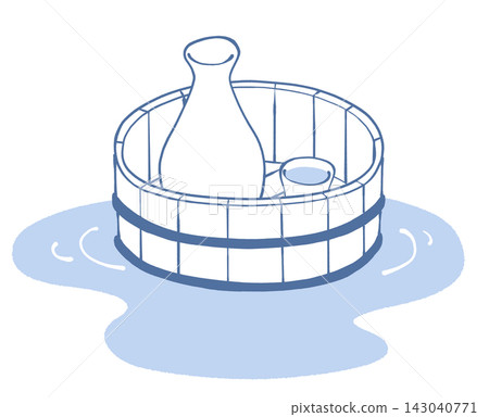 An illustration of a bucket floating in a hot spring and sake. An illustration of a bucket floating in a hot spring and sake. 143040771