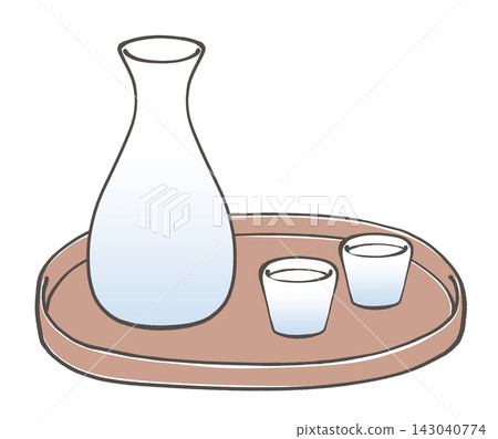 Sake bottle and sake cup illustration Sake bottle and sake cup illustration 143040774