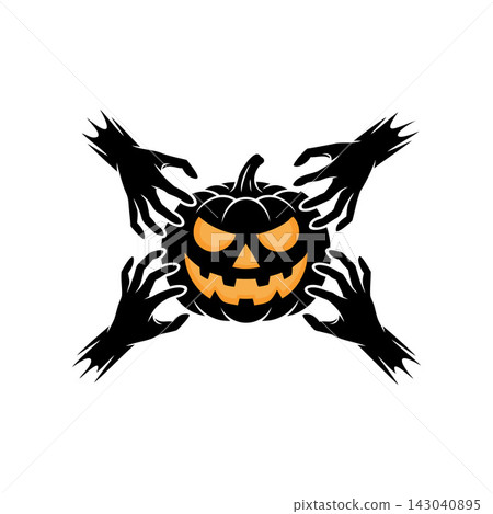 Spooky Halloween pumpkin with creepy zombie hands Spooky Halloween pumpkin with creepy zombie hands 143040895