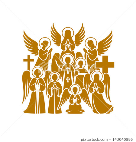 Golden holy angels with wings praying religious Golden holy angels with wings praying religious 143040896