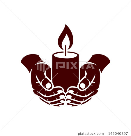Human hands holding burning candle flame silhouette 143040897