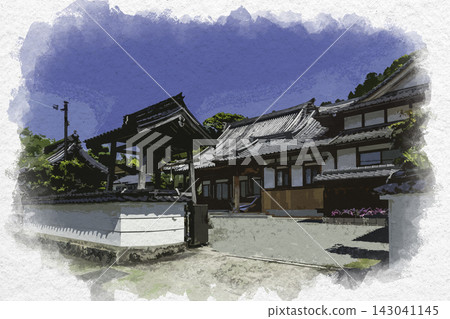 Watercolor-style painting of Yamazaki Castle Town, Myogenji Temple, Shiso City, Hyogo Prefecture Watercolor-style painting of Yamazaki Castle Town, Myogenji Temple, Shiso City, Hyogo Prefecture 143041145