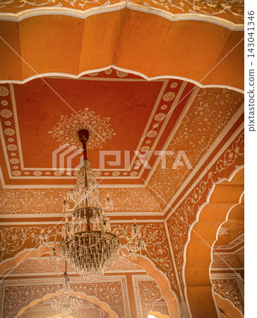 Ornate interior of a historic palace in Jaipur, India. Ornate interior of a historic palace in Jaipur, India. 143041346