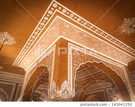 Ornate interior of a historic palace in Jaipur, India. Ornate interior of a historic palace in Jaipur, India. 143041350