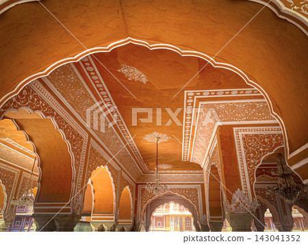 Ornate interior of a historic palace in Jaipur, India. Ornate interior of a historic palace in Jaipur, India. 143041352