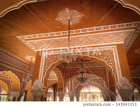 Ornate interior of a historic palace in Jaipur, India. Ornate interior of a historic palace in Jaipur, India. 143041353