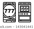 Line art illustrations of pachinko and pachislot machines 143041441