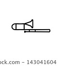 A simple illustration of a trombone. 143041604