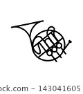 A simple illustration of a French horn. 143041605