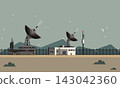 Satellite dish station with communication tower vector illustration 143042360