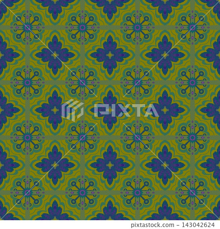 Hand-drawn Seamless Olive Green Floral Tile Pattern for Vintage Wallpaper Fabric and Home Decor 143042624