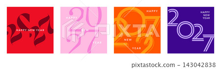 Colorful 2027 number card set, happy New Year 2027 poster Colorful 2027 number card set, happy New Year 2027 poster 143042838